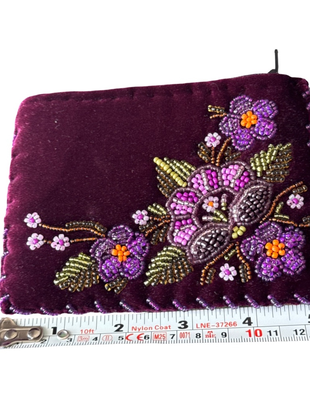 Source Unknown Plum Velvet Beaded Floral Pouch